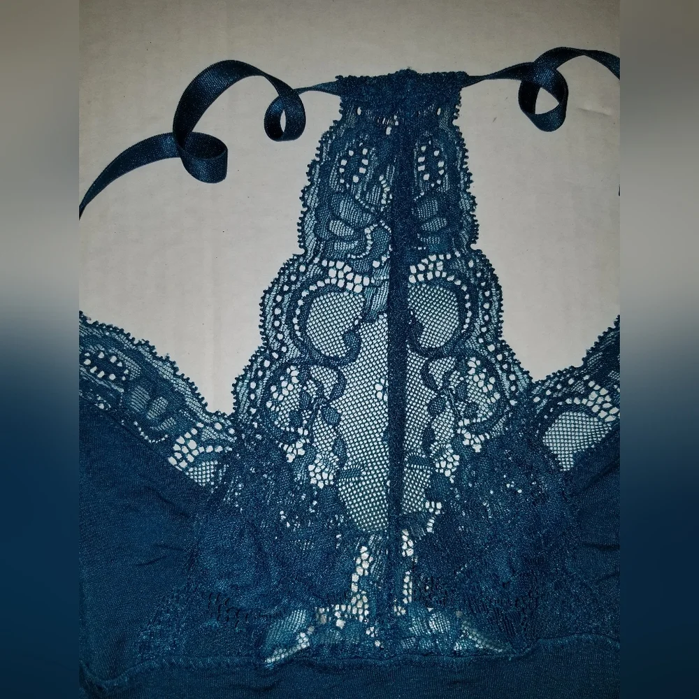 Max Studio Elegant Lace Teal Tank Top Racer Back Pajama Pj Camisole